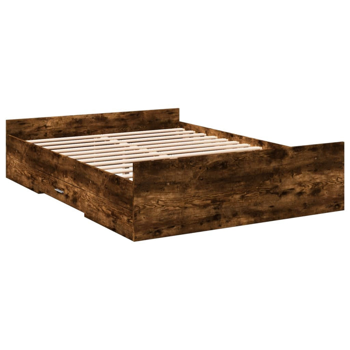 Cadru pat cu sertare stejar fumuriu 140x190 cm lemn prelucrat - WALTI WALTI