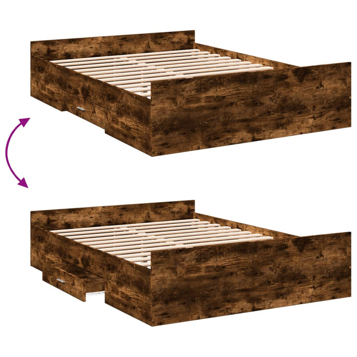 Cadru pat cu sertare stejar fumuriu 140x190 cm lemn prelucrat - WALTI WALTI
