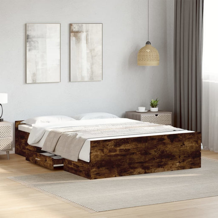 Cadru pat cu sertare stejar fumuriu 140x190 cm lemn prelucrat - WALTI WALTI