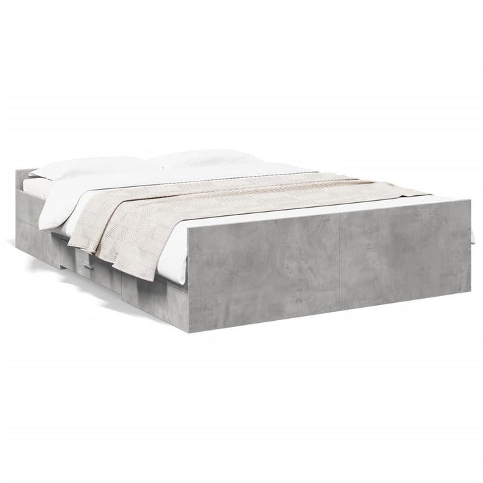 Cadru de pat cu sertare, gri beton, 135x190 cm, lemn prelucrat - WALTI WALTI