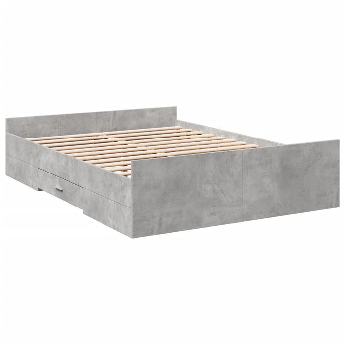 Cadru de pat cu sertare, gri beton, 135x190 cm, lemn prelucrat - WALTI WALTI