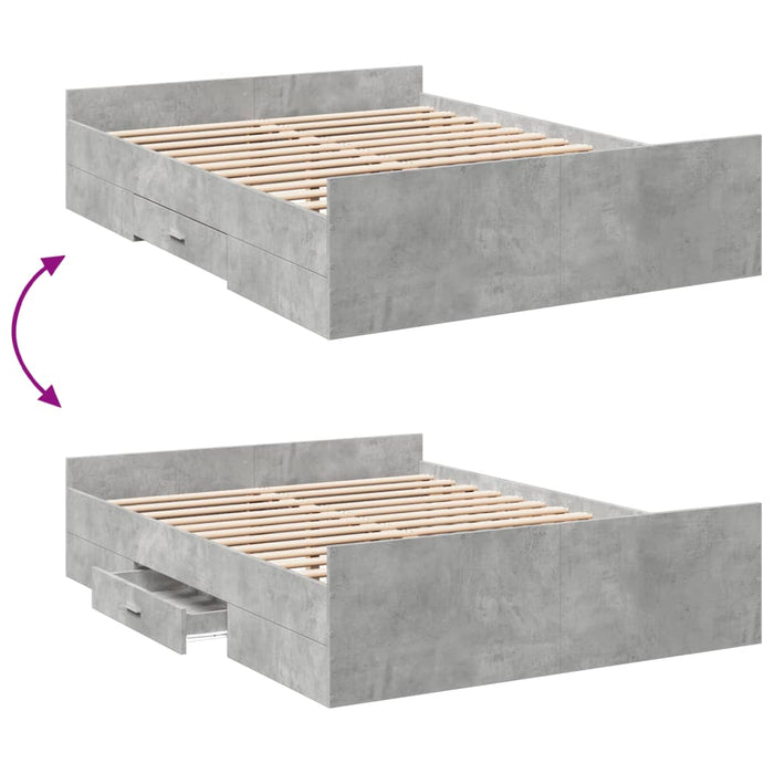 Cadru de pat cu sertare, gri beton, 135x190 cm, lemn prelucrat - WALTI WALTI