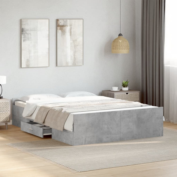 Cadru de pat cu sertare, gri beton, 135x190 cm, lemn prelucrat - WALTI WALTI