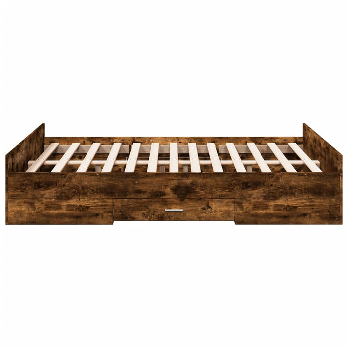 Cadru pat cu sertare stejar fumuriu 135x190 cm lemn prelucrat - WALTI WALTI