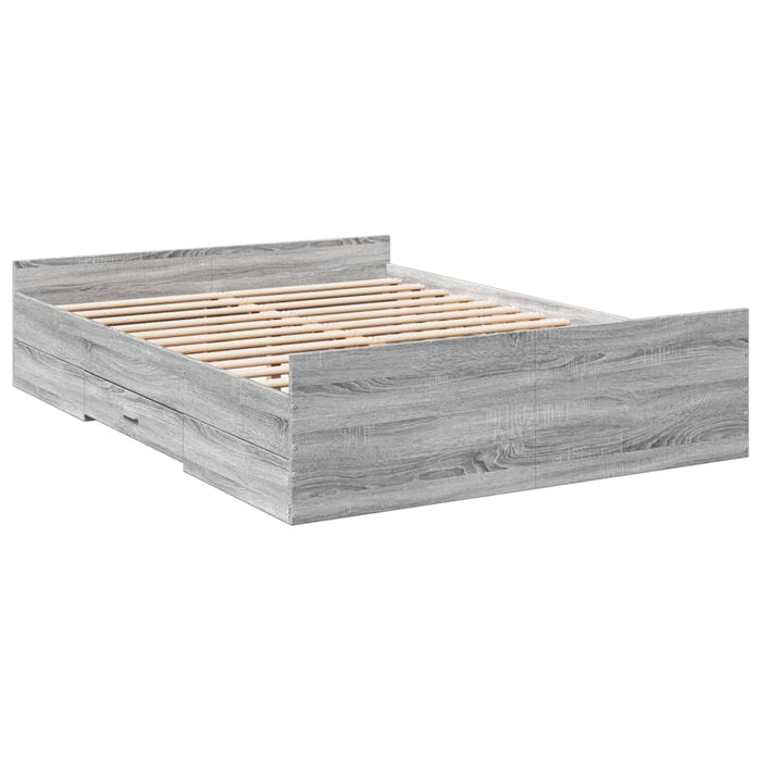 Cadru de pat cu sertare, gri sonoma, 135x190 cm, lemn prelucrat - WALTI WALTI
