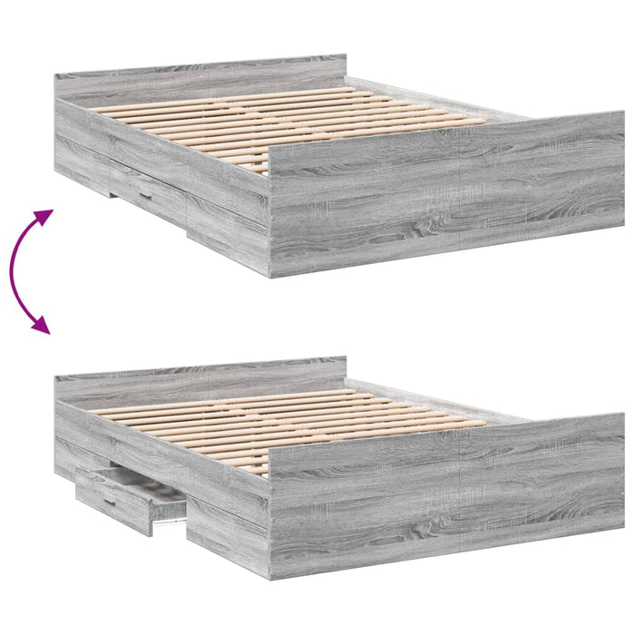 Cadru de pat cu sertare, gri sonoma, 135x190 cm, lemn prelucrat - WALTI WALTI