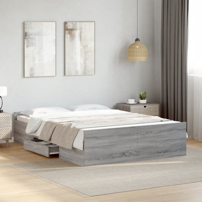 Cadru de pat cu sertare, gri sonoma, 135x190 cm, lemn prelucrat - WALTI WALTI