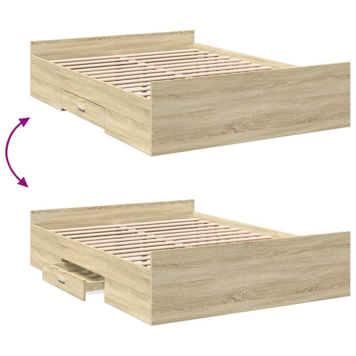 Cadru de pat cu sertare stejar sonoma 120x190 cm lemn prelucrat WALTI