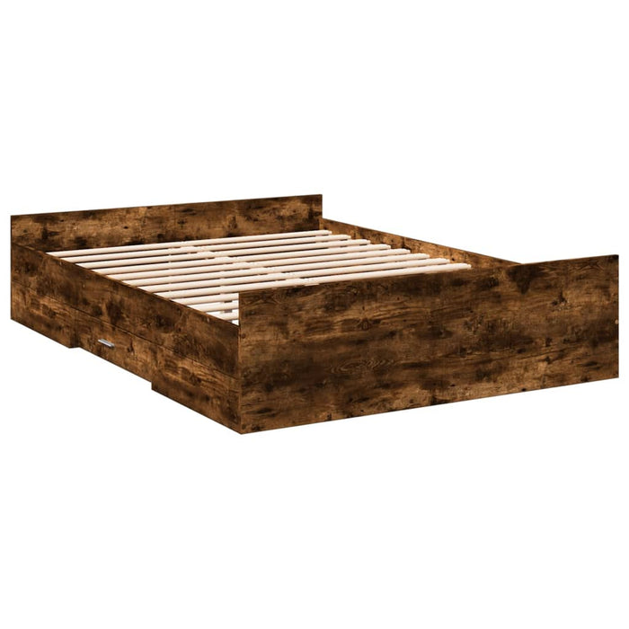 Cadru pat cu sertare stejar fumuriu 120x190 cm lemn prelucrat WALTI