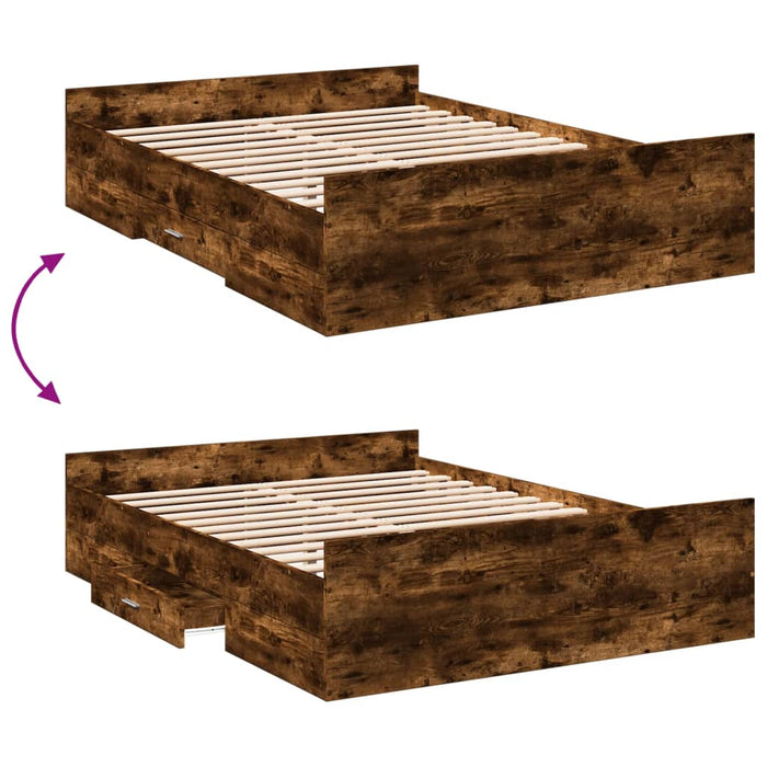 Cadru pat cu sertare stejar fumuriu 120x190 cm lemn prelucrat WALTI