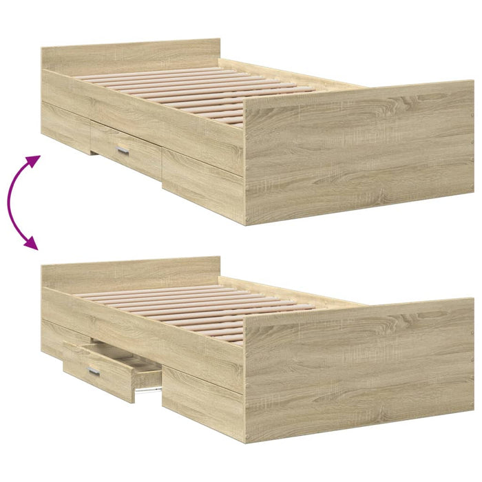 Cadru de pat cu sertare stejar sonoma 100x200 cm lemn prelucrat - WALTI WALTI