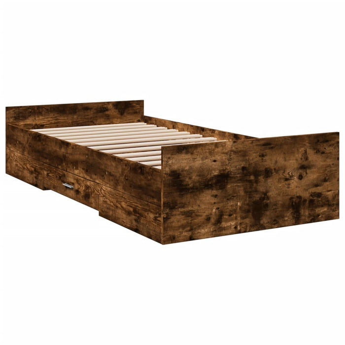 Cadru pat cu sertare stejar fumuriu 100x200 cm lemn prelucrat - WALTI WALTI