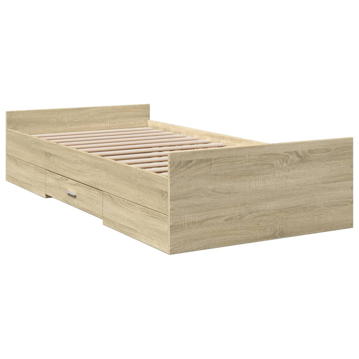Cadru de pat cu sertare stejar sonoma 90x190 cm lemn prelucrat WALTI