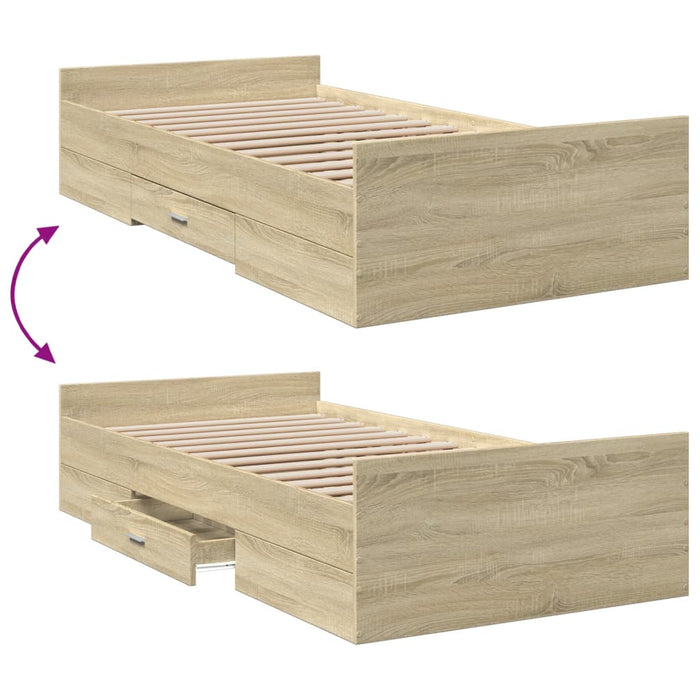 Cadru de pat cu sertare stejar sonoma 90x190 cm lemn prelucrat WALTI