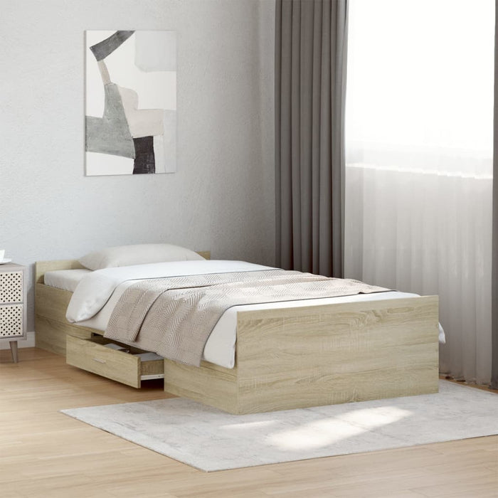 Cadru de pat cu sertare stejar sonoma 90x190 cm lemn prelucrat WALTI