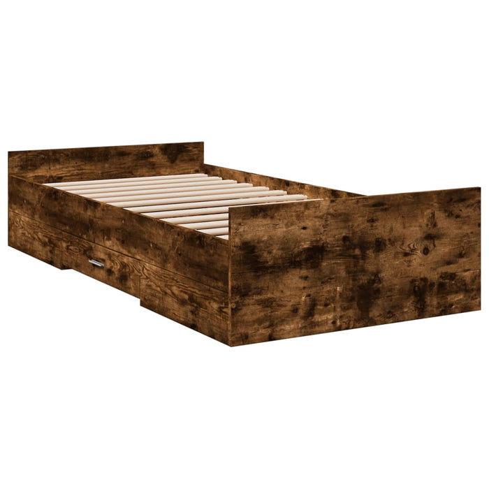 Cadru de pat cu sertare stejar fumuriu 90x190 cm lemn prelucrat WALTI