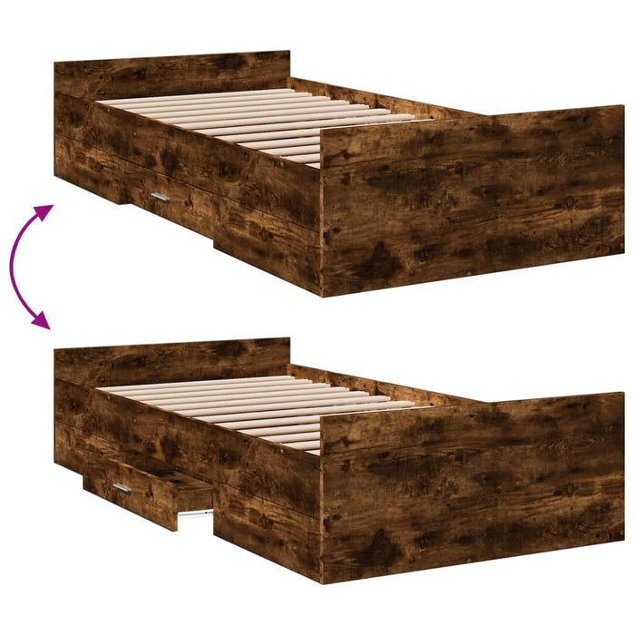 Cadru de pat cu sertare stejar fumuriu 90x190 cm lemn prelucrat WALTI