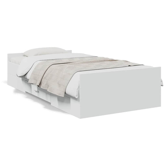 Cadru de pat cu sertare, alb, 75x190 cm, lemn prelucrat WALTI