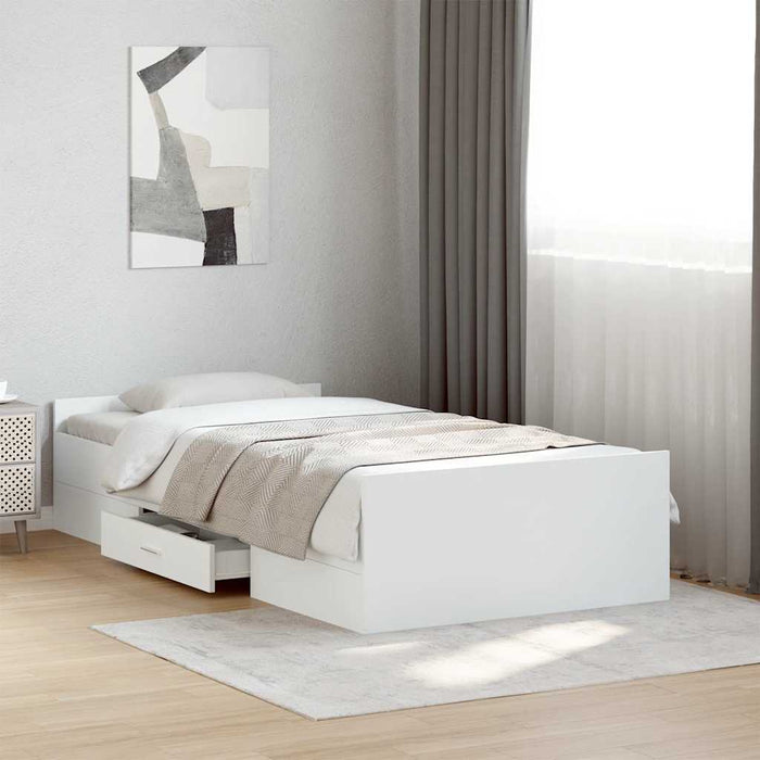 Cadru de pat cu sertare, alb, 75x190 cm, lemn prelucrat WALTI