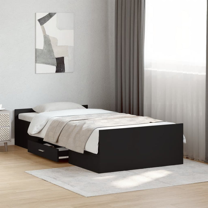 Cadru de pat cu sertare, negru, 75x190 cm, lemn prelucrat - WALTI WALTI