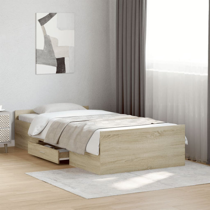 Cadru de pat cu sertare stejar sonoma 75x190 cm lemn prelucrat - WALTI WALTI