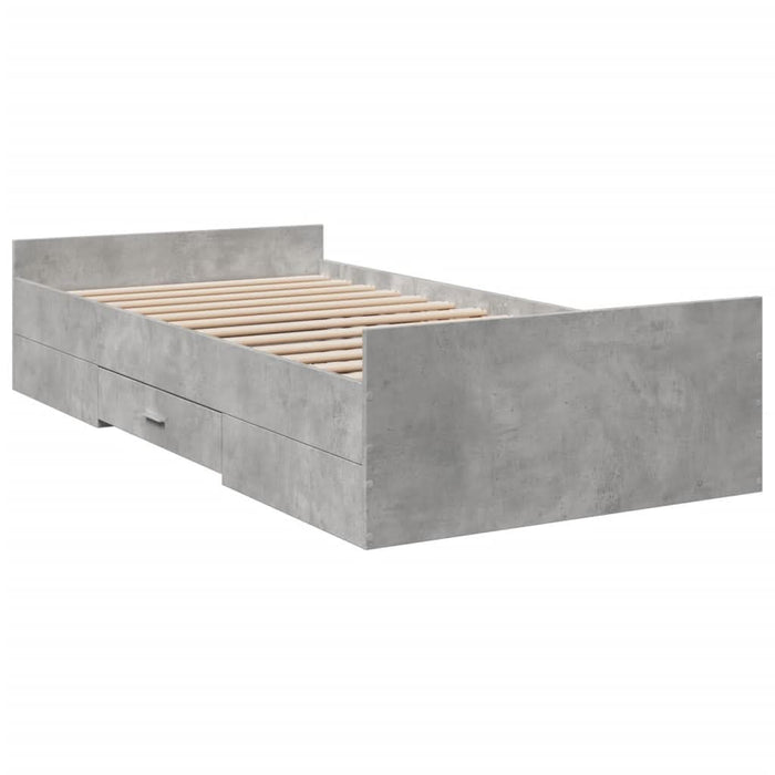 Cadru de pat cu sertare, gri beton, 75x190 cm, lemn prelucrat - WALTI WALTI