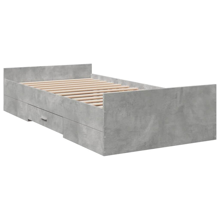 Cadru de pat cu sertare, gri beton, 75x190 cm, lemn prelucrat - WALTI WALTI