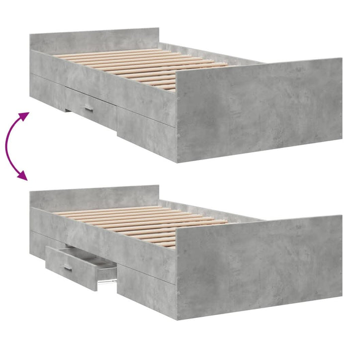 Cadru de pat cu sertare, gri beton, 75x190 cm, lemn prelucrat - WALTI WALTI