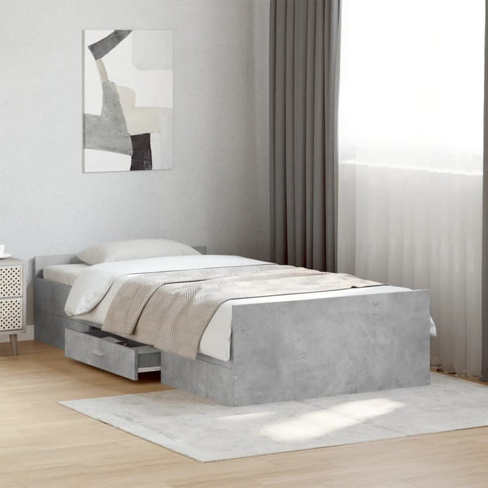 Cadru de pat cu sertare, gri beton, 75x190 cm, lemn prelucrat - WALTI WALTI