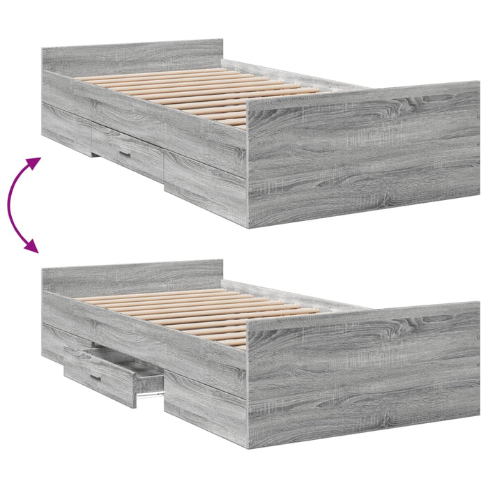 Cadru de pat cu sertare gri sonoma 75x190 cm lemn prelucrat - WALTI WALTI