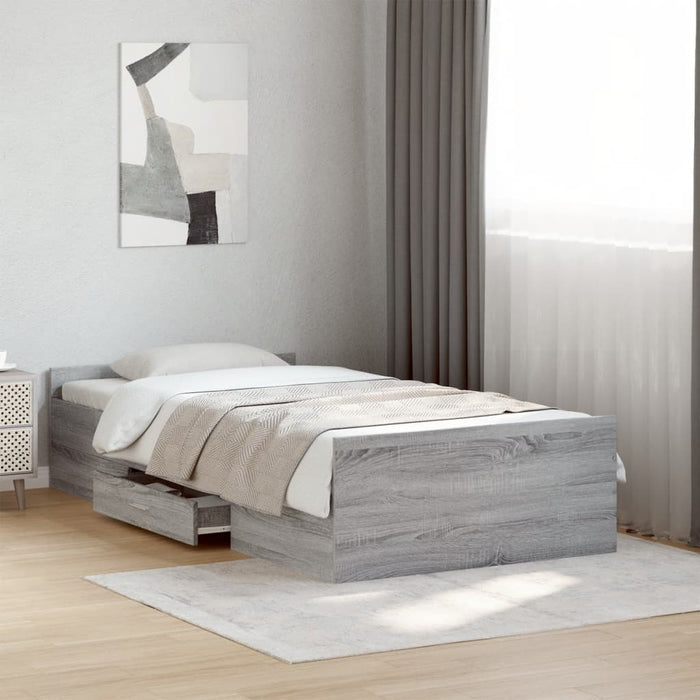 Cadru de pat cu sertare gri sonoma 75x190 cm lemn prelucrat - WALTI WALTI