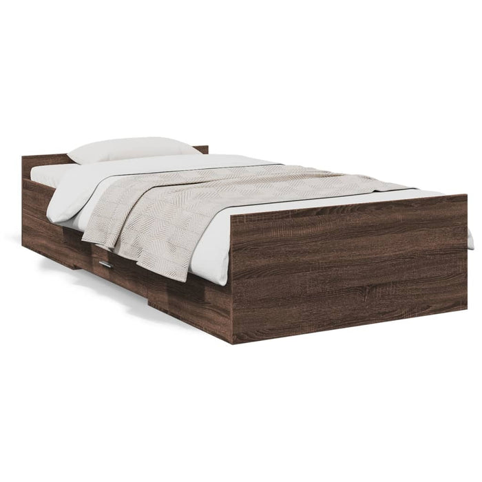 Cadru de pat cu sertare stejar maro 75x190 cm lemn prelucrat - WALTI WALTI