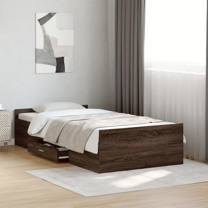 Cadru de pat cu sertare stejar maro 75x190 cm lemn prelucrat - WALTI WALTI