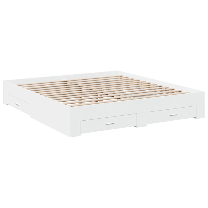 Cadru de pat cu sertare alb 200x200 cm lemn prelucrat WALTI