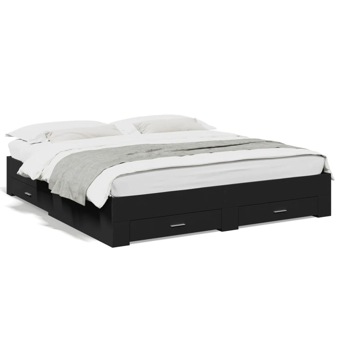 Cadru de pat cu sertare negru 200x200 cm lemn prelucrat WALTI