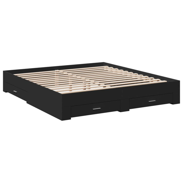 Cadru de pat cu sertare negru 200x200 cm lemn prelucrat WALTI
