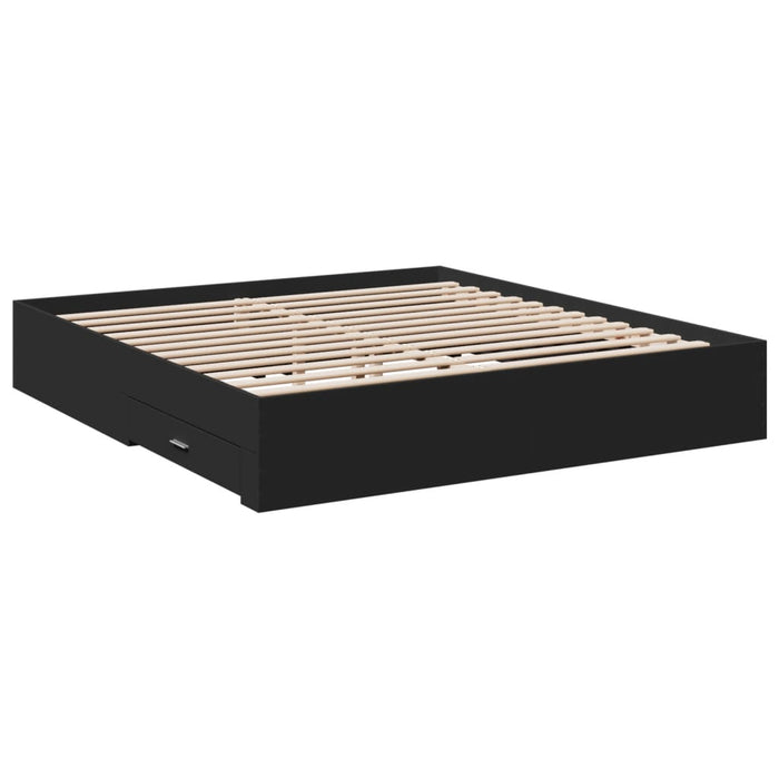 Cadru de pat cu sertare negru 200x200 cm lemn prelucrat WALTI
