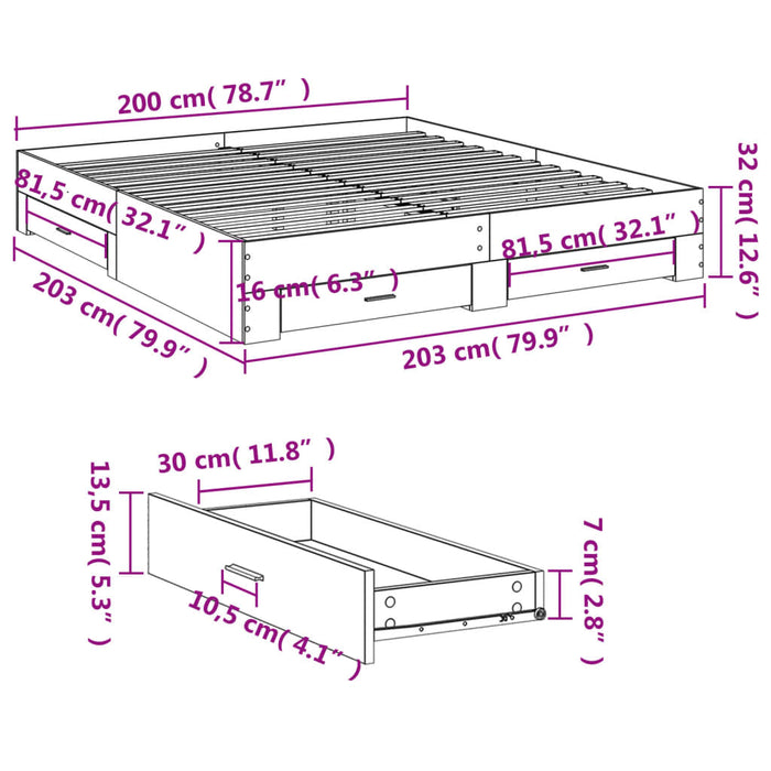 Cadru de pat cu sertare negru 200x200 cm lemn prelucrat WALTI