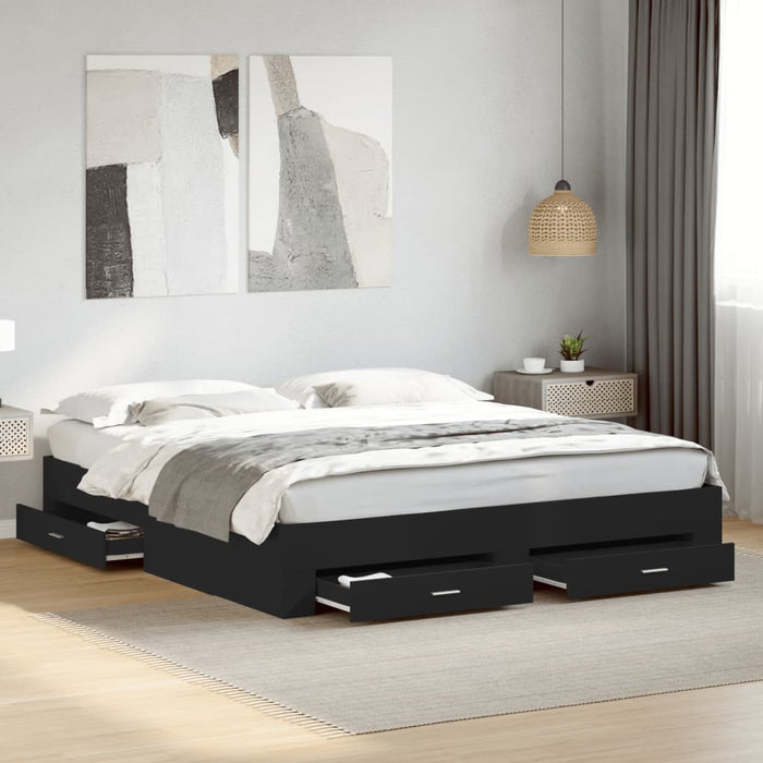 Cadru de pat cu sertare negru 200x200 cm lemn prelucrat WALTI