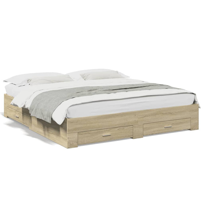 Cadru de pat cu sertare stejar sonoma 200x200 cm lemn prelucrat WALTI