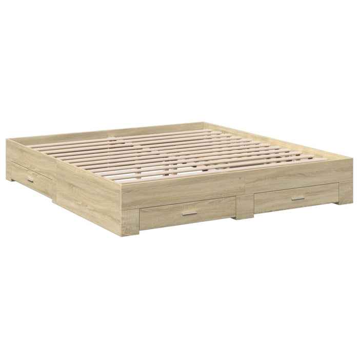 Cadru de pat cu sertare stejar sonoma 200x200 cm lemn prelucrat WALTI