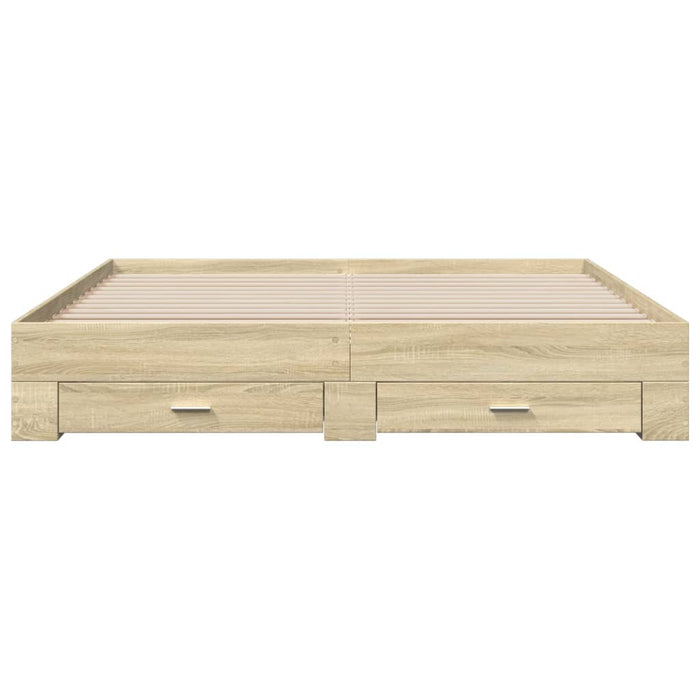 Cadru de pat cu sertare stejar sonoma 200x200 cm lemn prelucrat WALTI