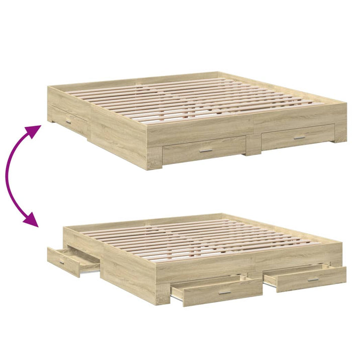 Cadru de pat cu sertare stejar sonoma 200x200 cm lemn prelucrat WALTI