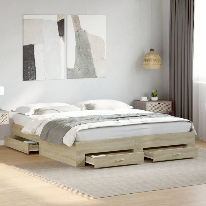 Cadru de pat cu sertare stejar sonoma 200x200 cm lemn prelucrat WALTI