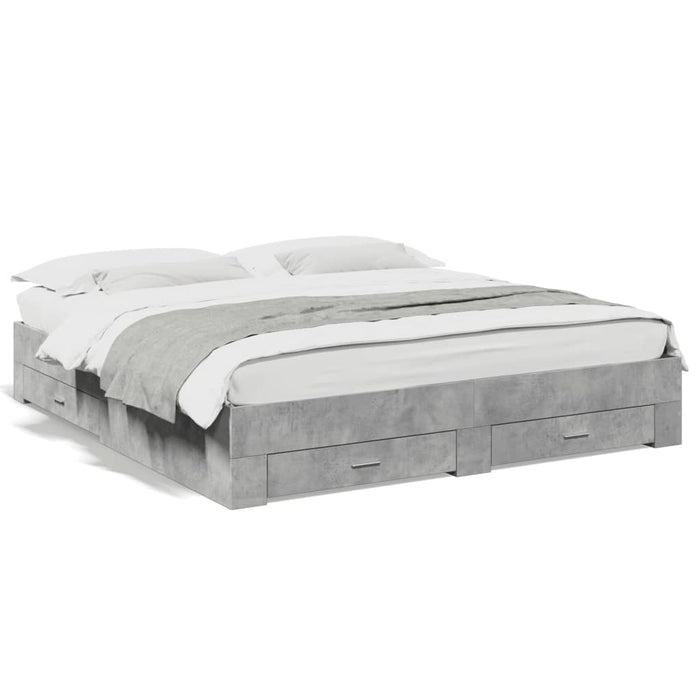Cadru de pat cu sertare gri beton 200x200 cm lemn prelucrat - WALTI WALTI