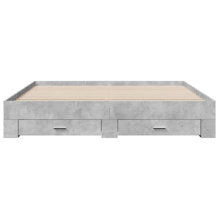 Cadru de pat cu sertare gri beton 200x200 cm lemn prelucrat - WALTI WALTI