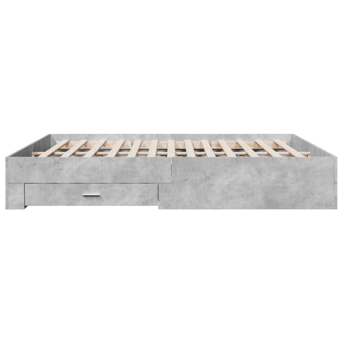 Cadru de pat cu sertare gri beton 200x200 cm lemn prelucrat - WALTI WALTI