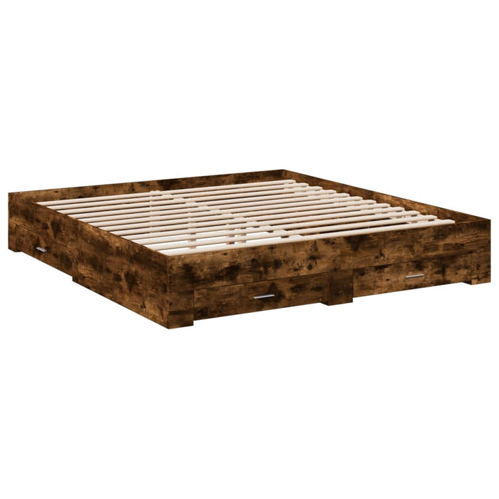 Cadru de pat cu sertare stejar fumuriu 200x200cm lemn prelucrat - WALTI WALTI