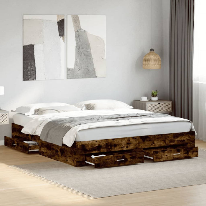 Cadru de pat cu sertare stejar fumuriu 200x200cm lemn prelucrat - WALTI WALTI