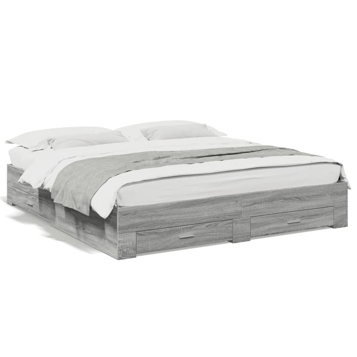 Cadru de pat cu sertare gri sonoma 200x200 cm lemn prelucrat - WALTI WALTI